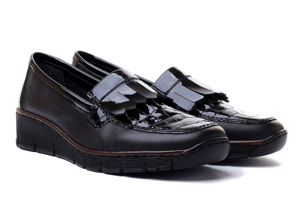 RIEKER 53764-00 black, pólbuty/mokasyny damskie, sklep internetowy e-kobi.pl